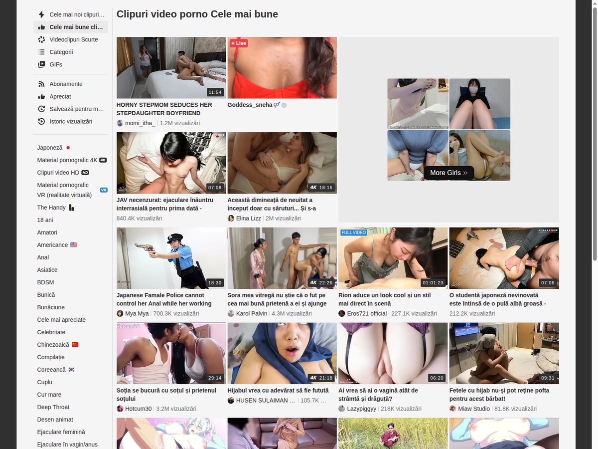 Captură a listei Cele mai bune de pe ro.xhamster.com cu miniaturi și durate
